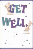 Radiating the warmth and optimism that define Edgware, this delightful get well card features two lovable companions-a plush teddy bear and an eager puppy-working together to pass along sweet wishes of recovery. Their playful energy seems to set the large, boldly coloured letters of 'Get Well' in motion, as if ready to leap from the soft, creamy-white background. Indigo and teal tones give the text a lively, reassuring presence, while scattered stars-twinkling in subtle shades of blue, purple, and aqua-add a whimsical, hopeful touch. The bear's fuzzy fur and the puppy's floppy ears are illustrated with such softness, you can nearly feel their gentle cuddle, recalling the comfort of a flower arrangement delivered by a caring hand across Edgware's tree-lined avenues. The entire image is infused with a spirit of kindness, echoing the thoughtful gestures neighbours extend to each other-whether sharing a bouquet or a heartfelt card near the station or on a quiet street. This card is a little beacon of cheer, designed to bring genuine comfort and encouragement to anyone on the mend.